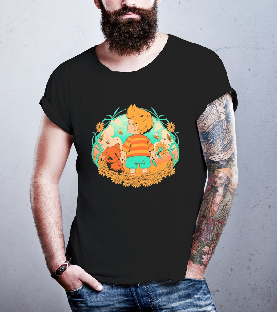 Sunflower Boy Lucas And Boney Mother 3 Adventure Sunflowers And Bees Scene T-Shirt