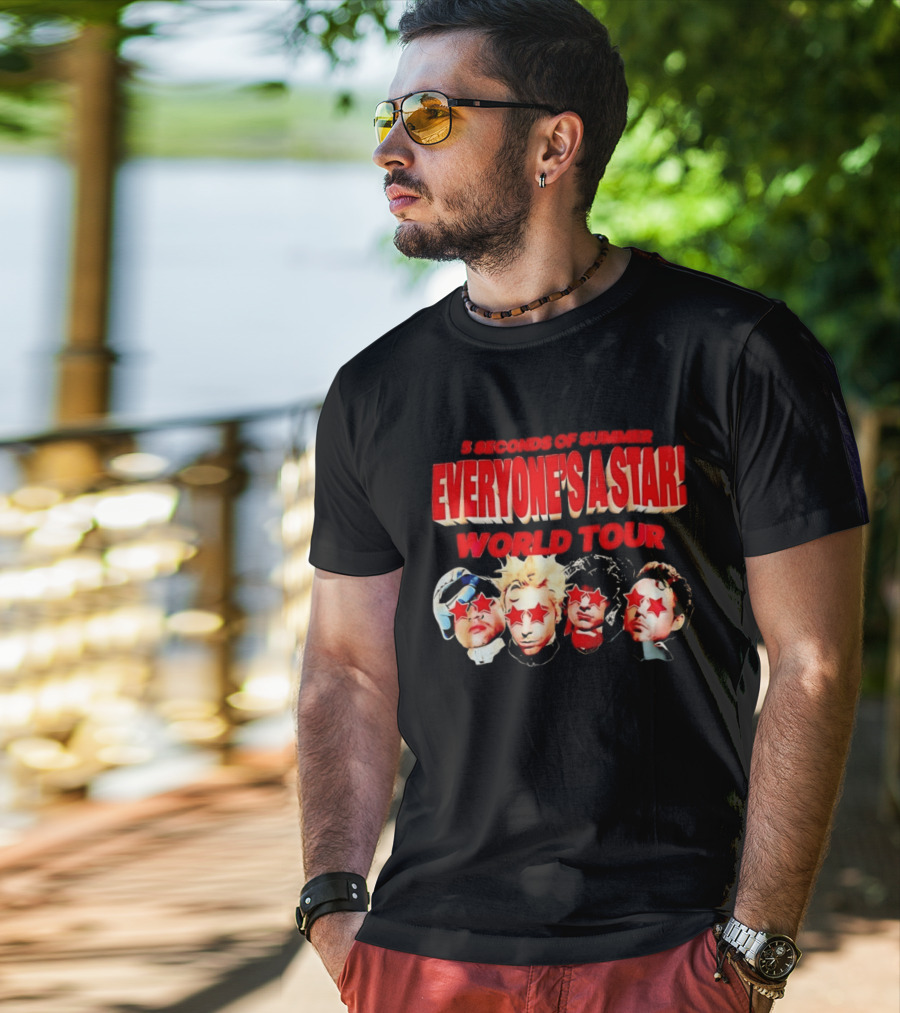 5 Seconds Of Summer Everyone's A Star World Tour Red Star Faces T-Shirt