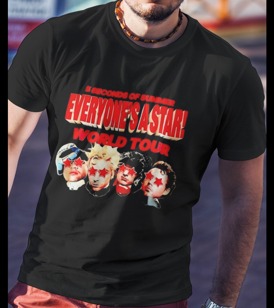 5 Seconds Of Summer Everyone's A Star World Tour Red Star Faces T-Shirt