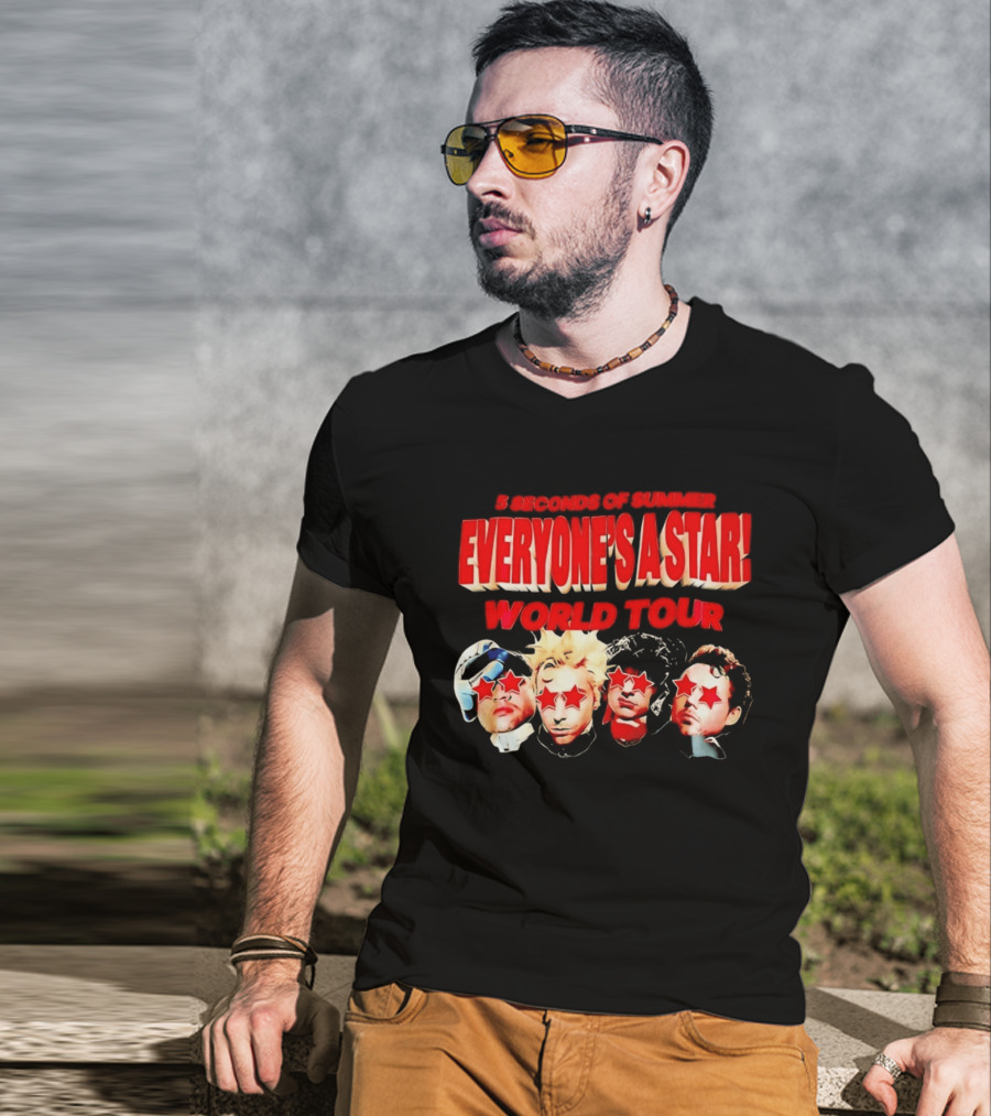 5 Seconds Of Summer Everyone's A Star World Tour Red Star Faces T-Shirt