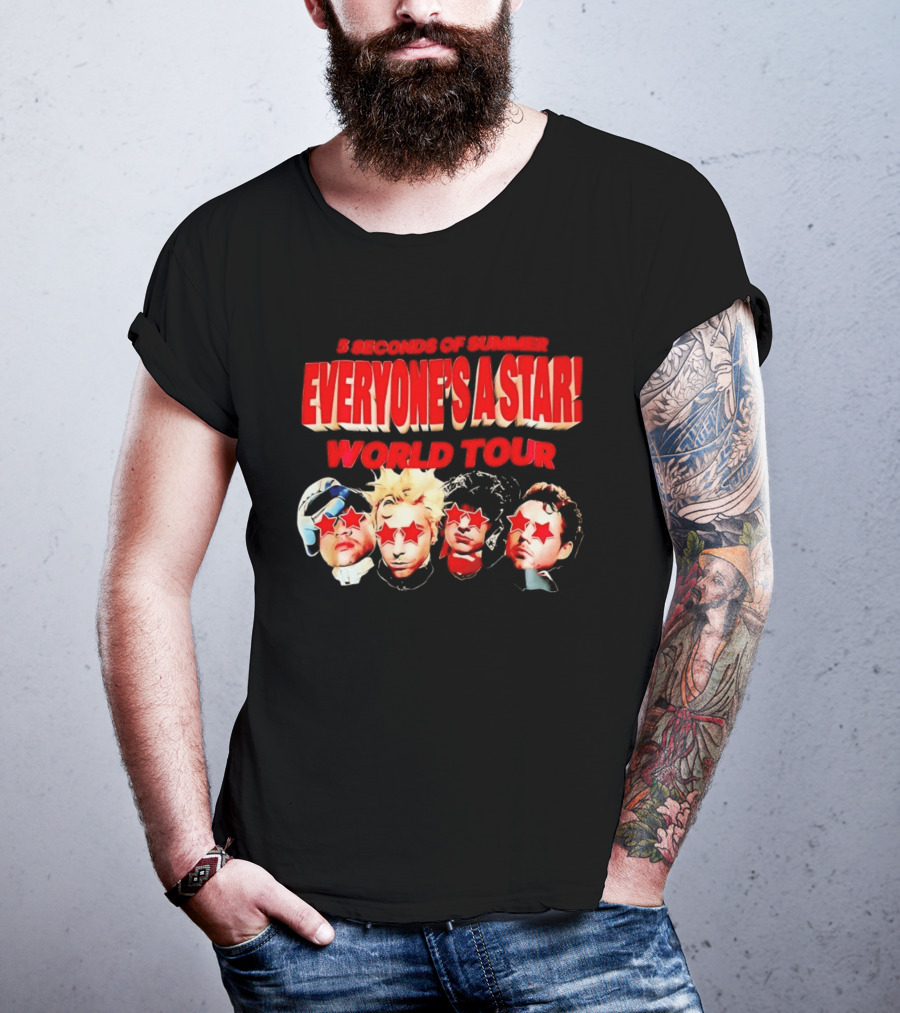 5 Seconds Of Summer Everyone's A Star World Tour Red Star Faces T-Shirt