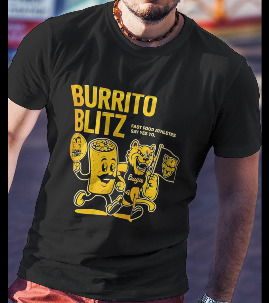 Burrito Blitz Fast Food Athletes Say Yes To Playful Mascot Race T-Shirt