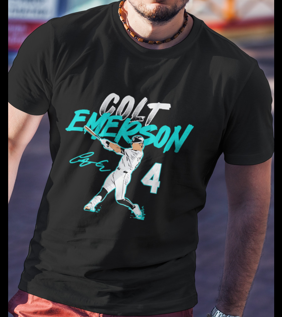 Colt Emerson Seattle Mariners Number 4 Slugger Swing Signature T-Shirt