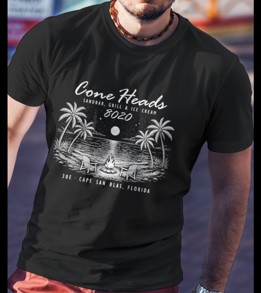 Cone Heads Sandbar Grill And Ice Cream 8020 30e Cape San Blas Florida Palms And Ocean Scene T-Shirt