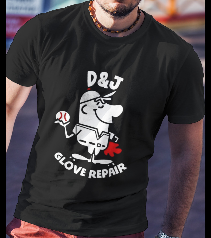D And J Glove Repair Baseball Cartoon T-Shirt