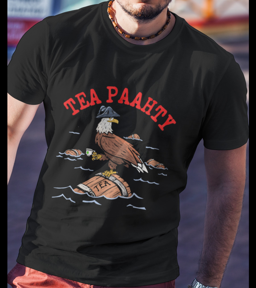 Tea Paahty Eagle With Tricorn Hat And Tea Cup On Barrel T-Shirt