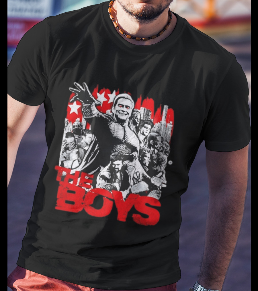 The Boys Homelander Ensemble Distressed Stars And Cityscape T-Shirt