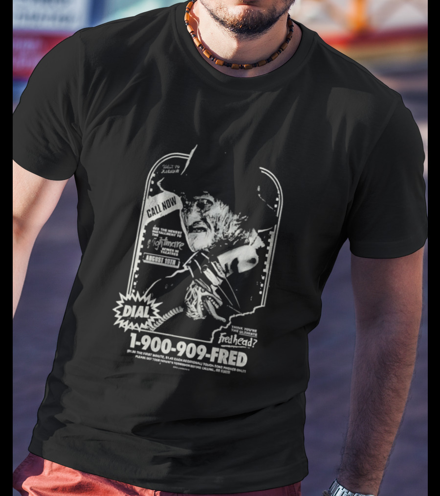 Freddy Krueger Hotline Gutter Garbs Dial 1 900 909 FRED T-Shirt