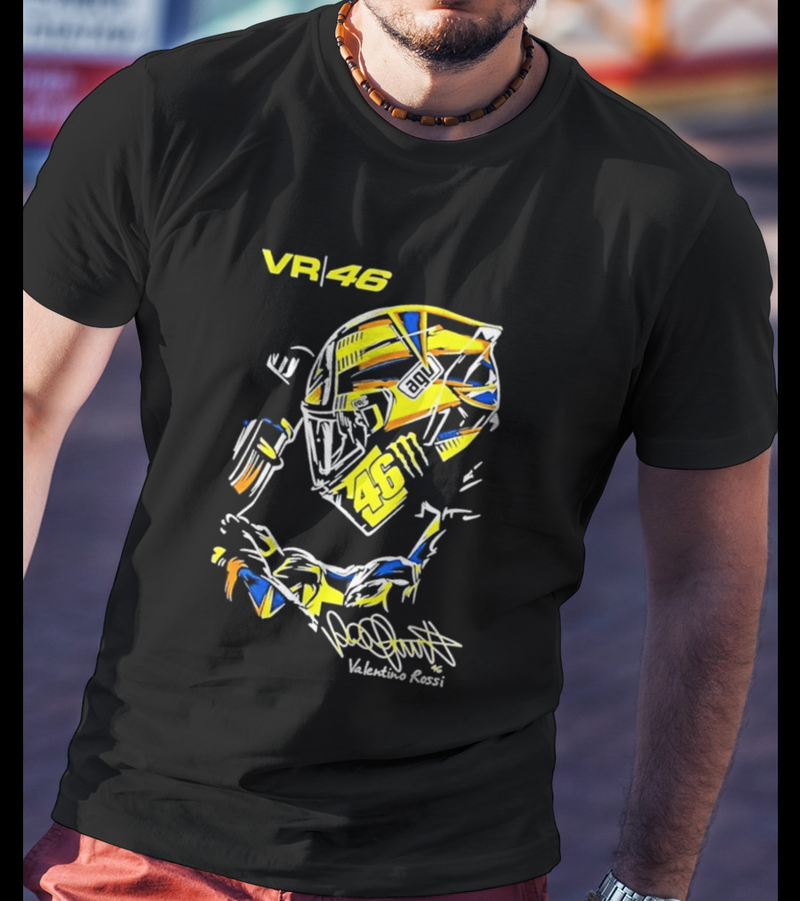 Valentino Rossi VR46 MotoGP Sun And Moon Racing Helmet Yellow Blue T-Shirt