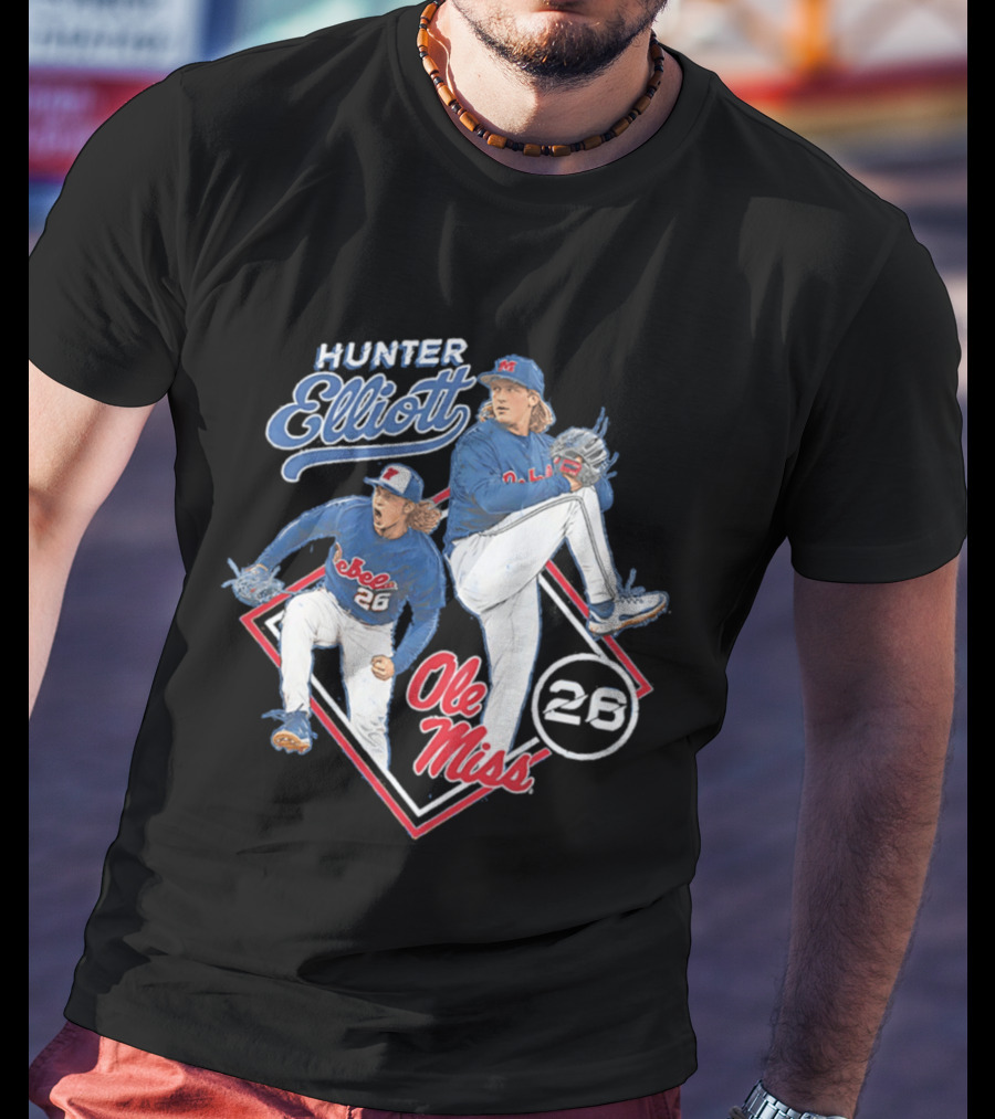Hunter Elliott Ole Miss Rebels Baseball Pitcher 26 T-Shirt