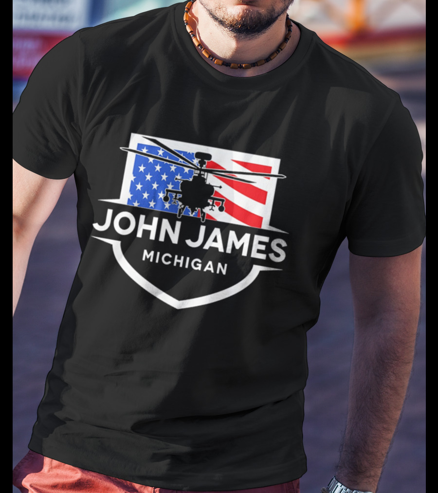John James Michigan American Flag Helicopter T-Shirt