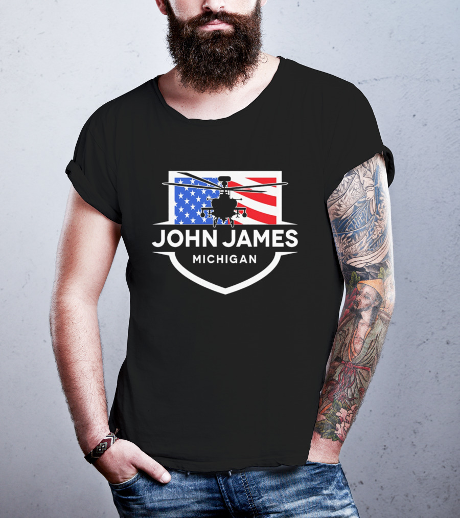 John James Michigan American Flag Helicopter T-Shirt