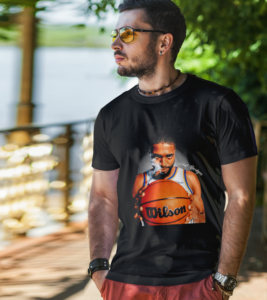 Mikal Bridges Smoking Cigar New York Knicks Wilson Basketball T-Shirt