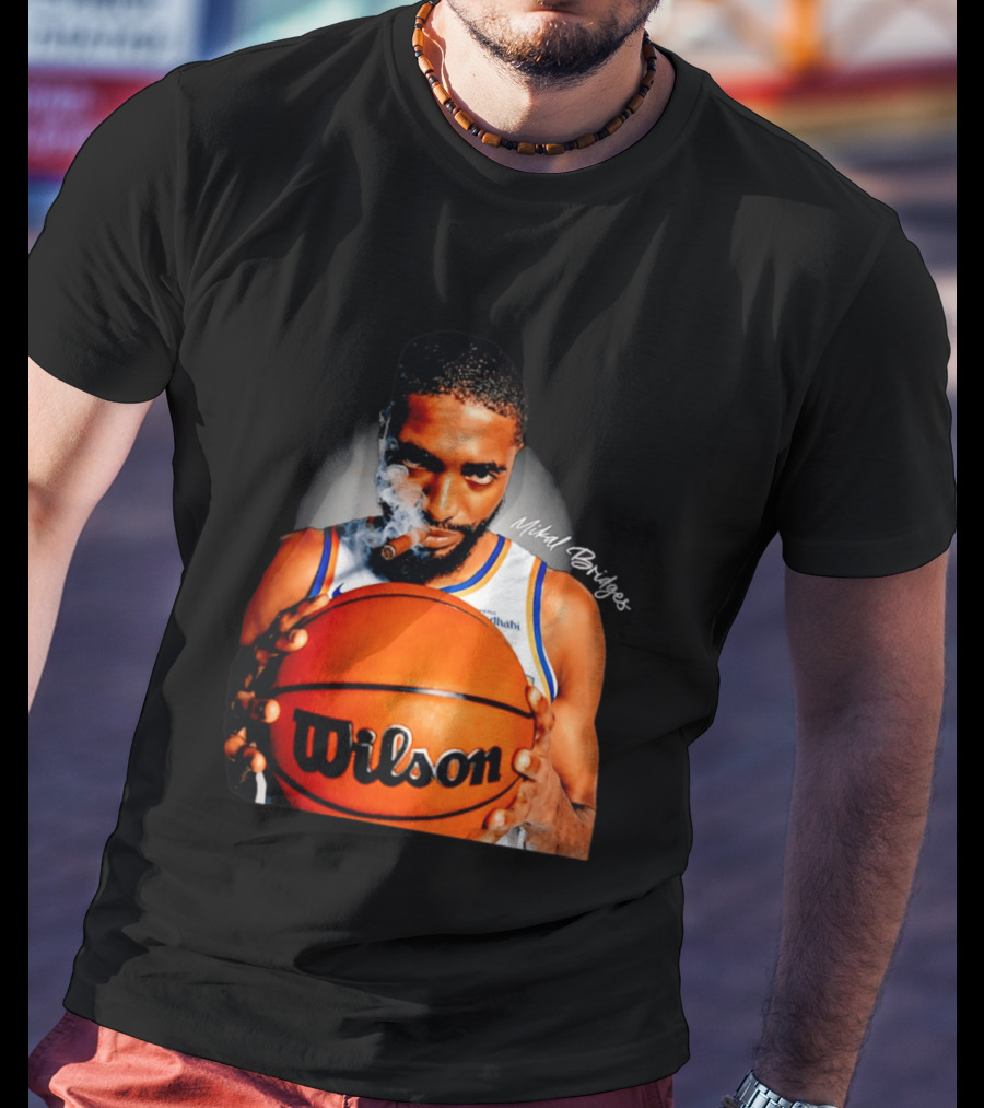 Mikal Bridges Smoking Cigar New York Knicks Wilson Basketball T-Shirt