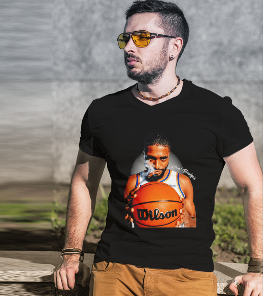 Mikal Bridges Smoking Cigar New York Knicks Wilson Basketball T-Shirt