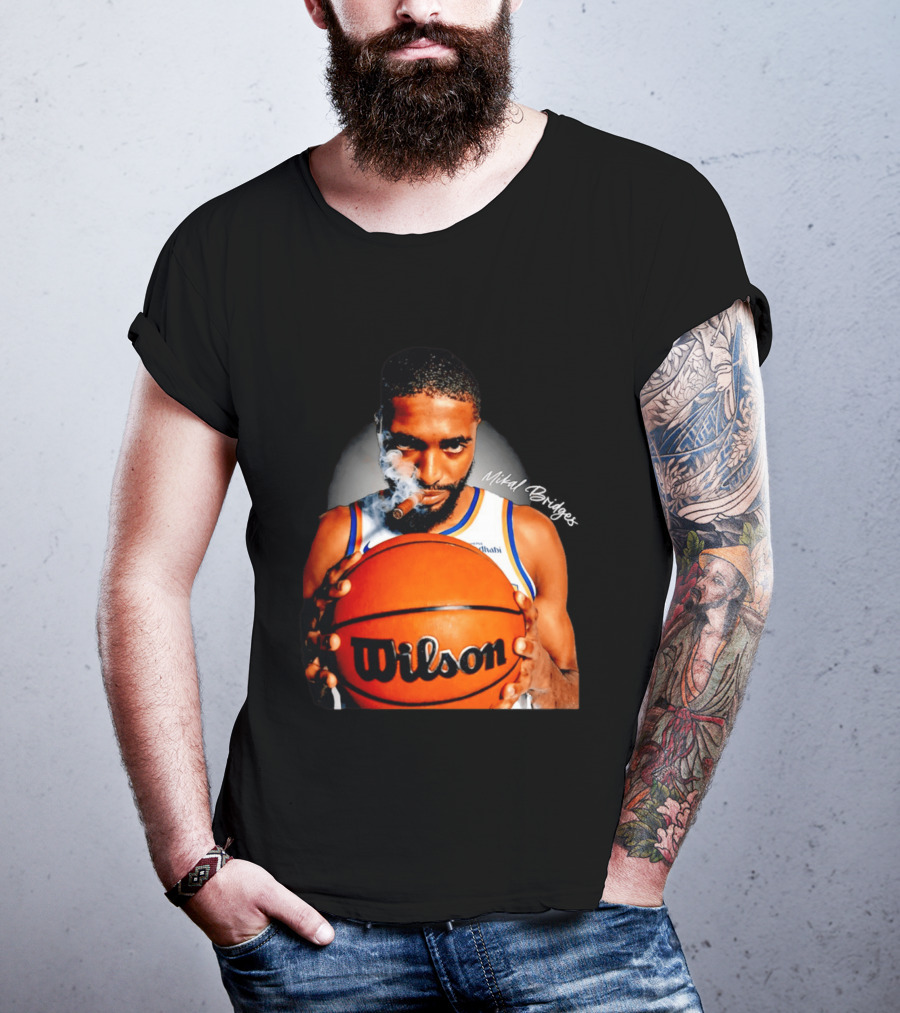 Mikal Bridges Smoking Cigar New York Knicks Wilson Basketball T-Shirt