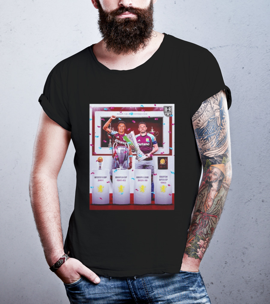 Aston Villa Football Club Europa League 2025 26 European Cup Winners T-Shirt