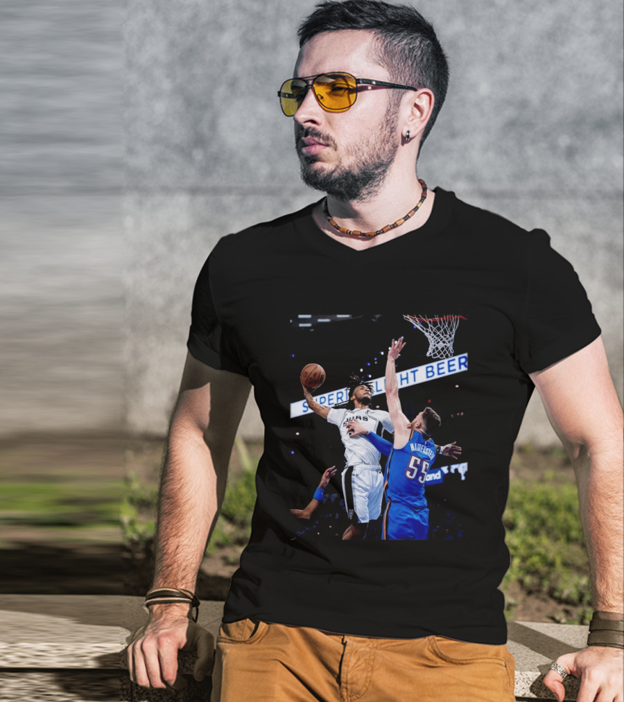 Spurs Dunk Over Hartenstein NBA Basketball Action T-Shirt