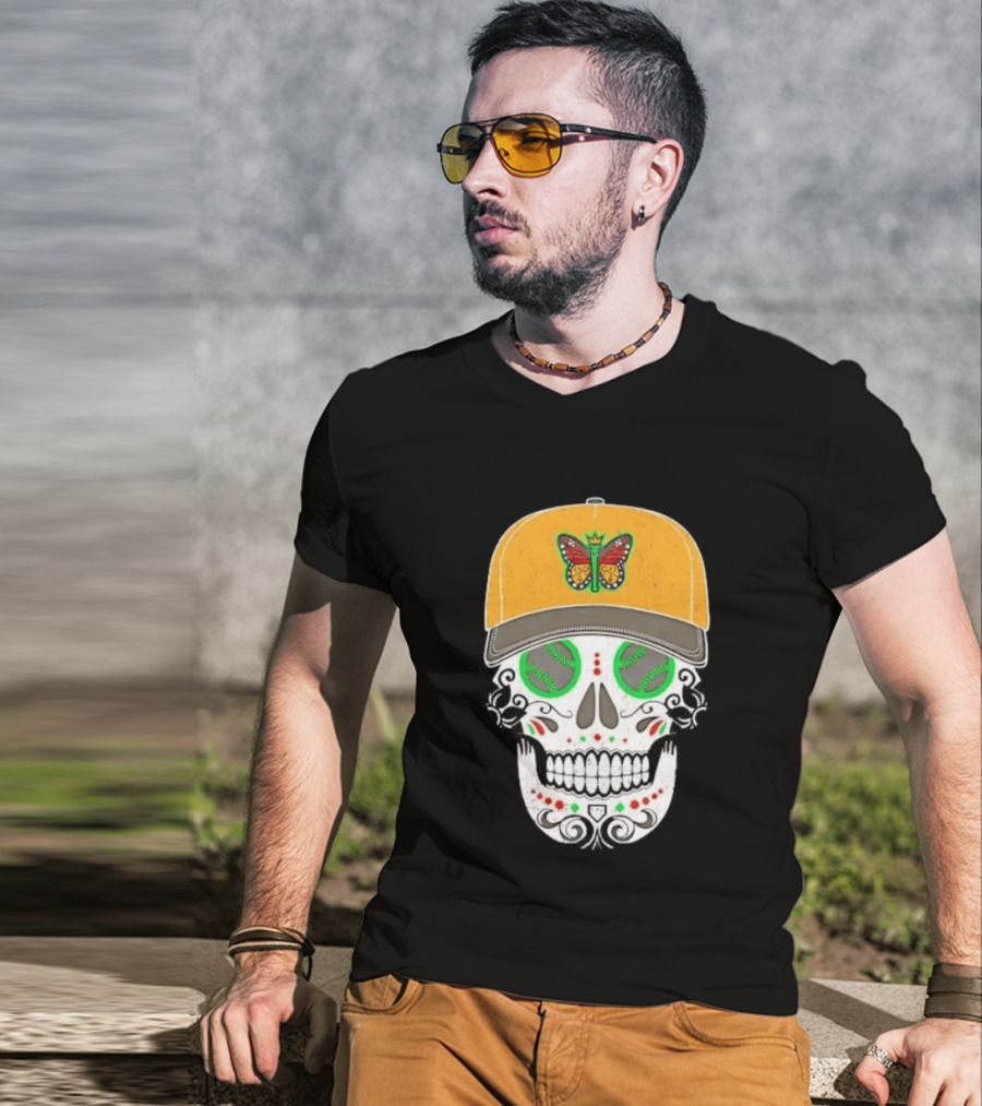 Eugene Emeralds Sugar Skull Baseball Butterfly Cap T-Shirt