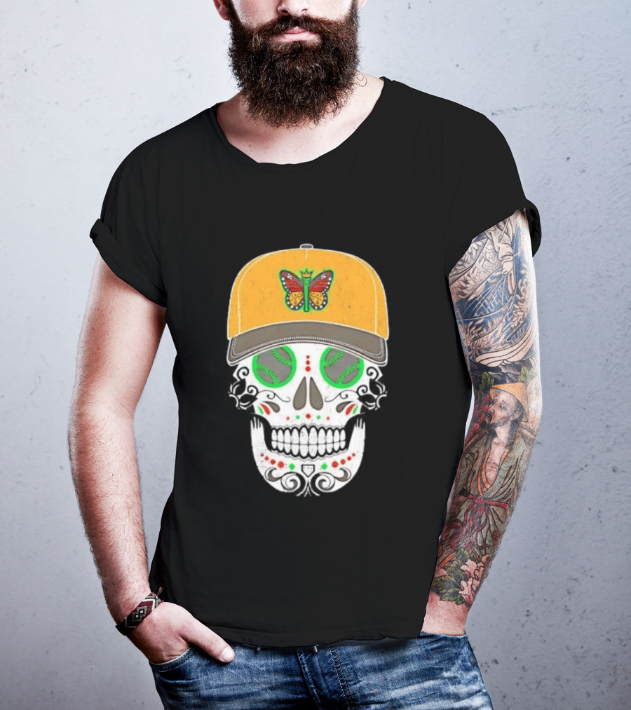 Eugene Emeralds Sugar Skull Baseball Butterfly Cap T-Shirt