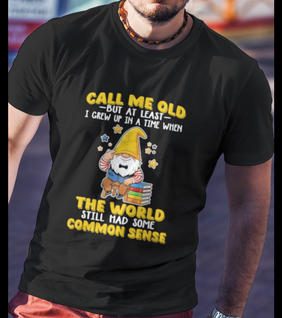 Call Me Old Gnome With Books And Stars Nostalgia For Common Sense T-Shirt