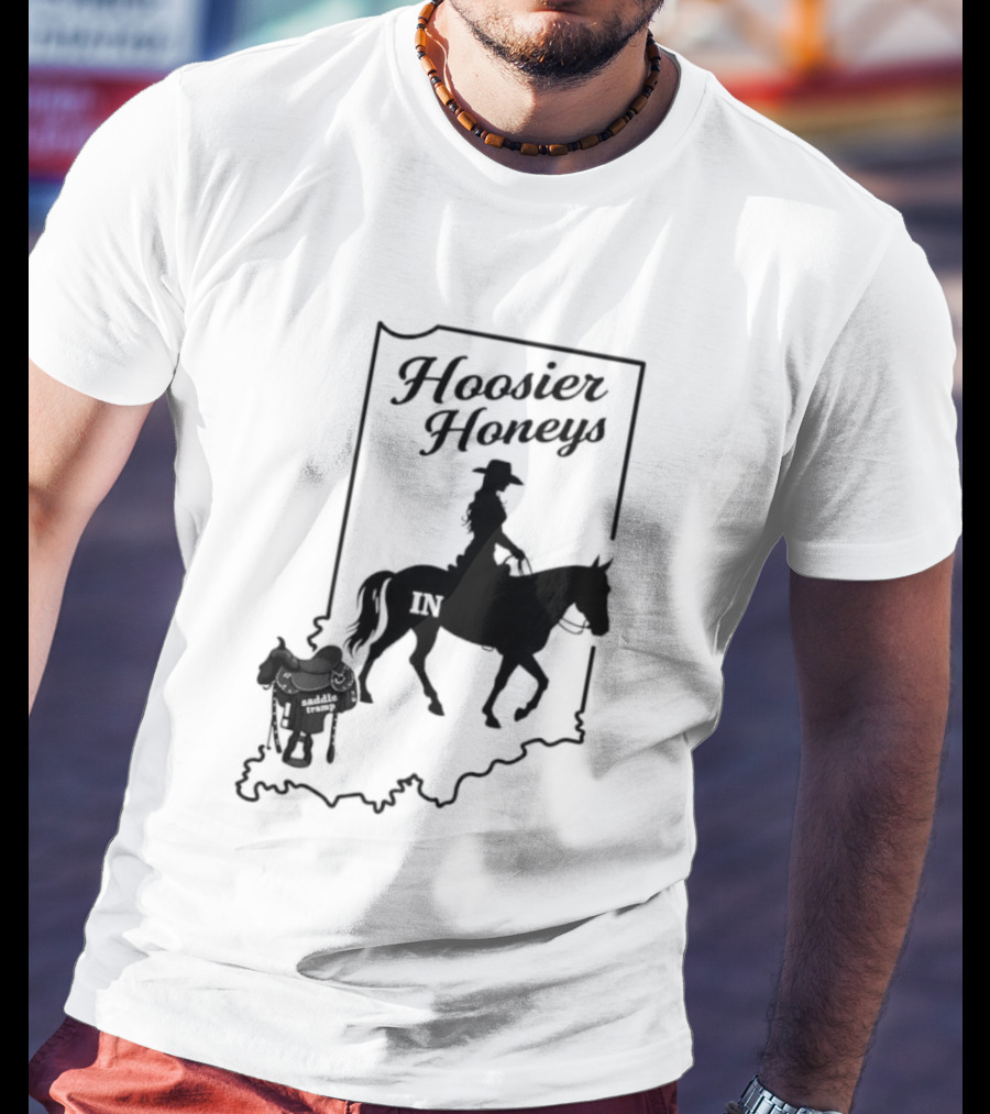 Hoosier Honeys Riding Silhouette With Saddle And Horse Inside Indiana T-Shirt