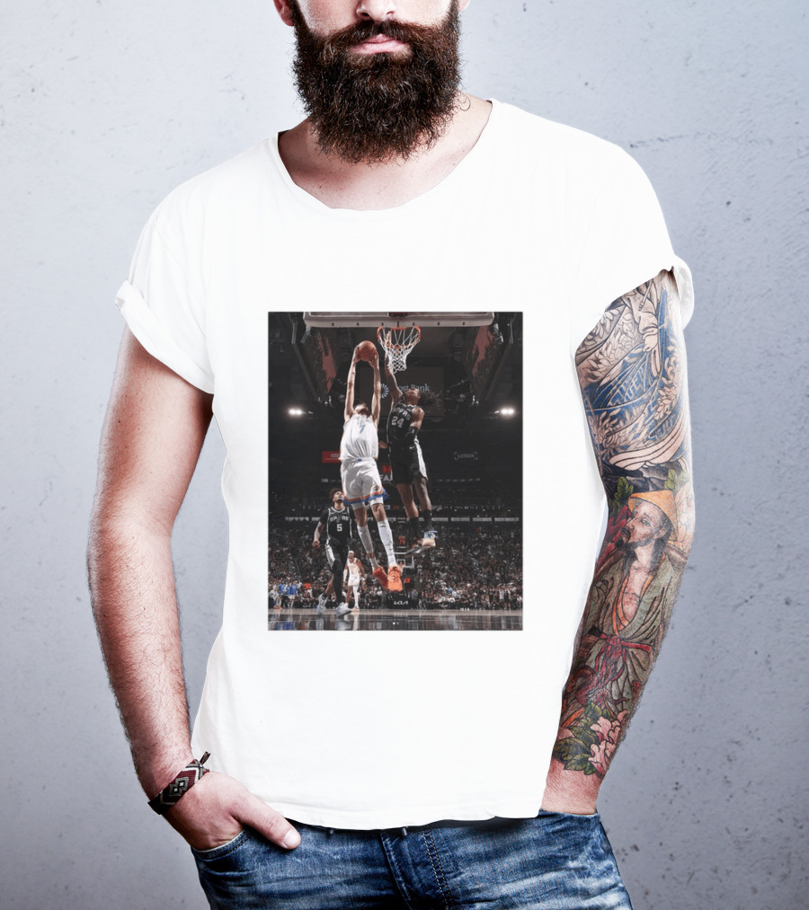 Spurs Devin Vassell Blocks Thunder Chet Holmgren NBA Basketball Moment T-Shirt