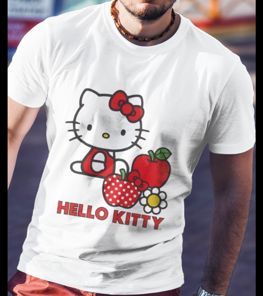 Hello Kitty Sanrio With Apples Strawberry And Flower T-Shirt