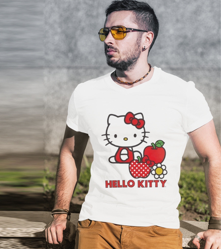 Hello Kitty Sanrio With Apples Strawberry And Flower T-Shirt