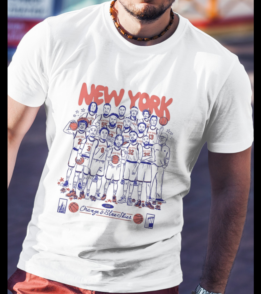 New York Knicks NBA Orange And Blue Skies Cartoon 2026 T-Shirt