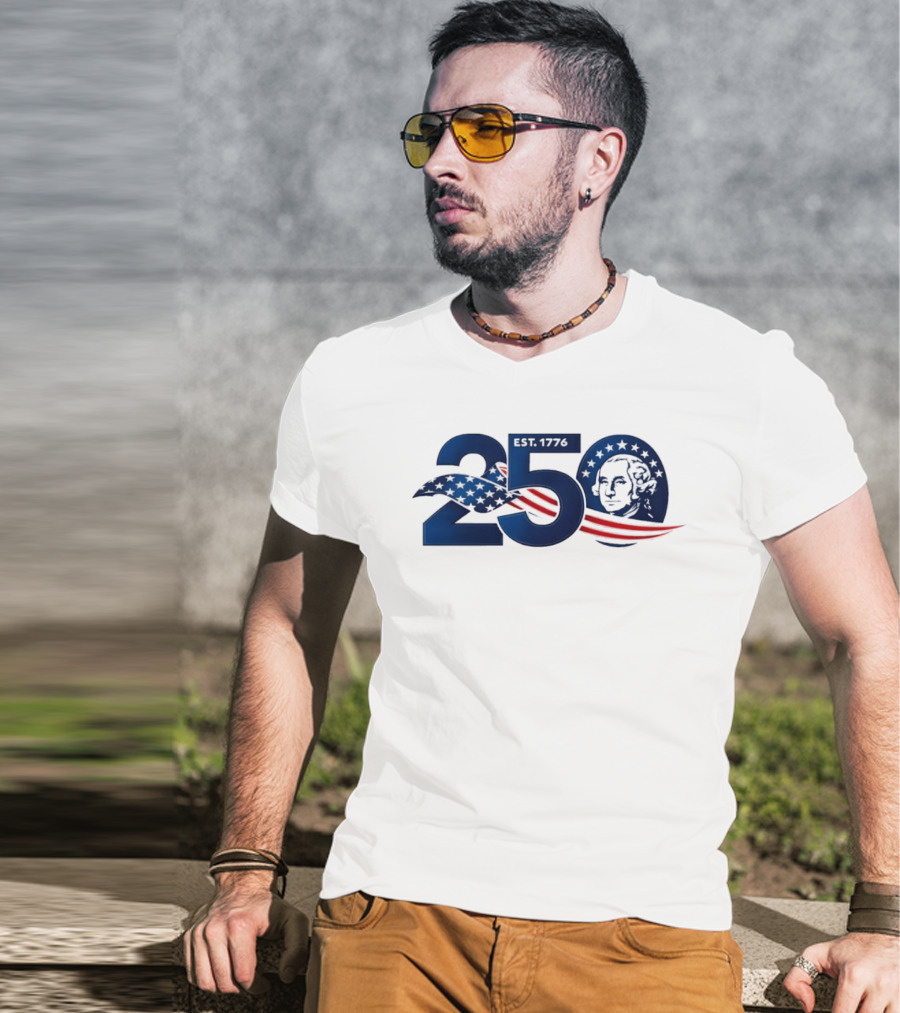 250 Years America 250th Anniversary Patriotic Est 1776 Washington Stars Stripes Eagle T-Shirt