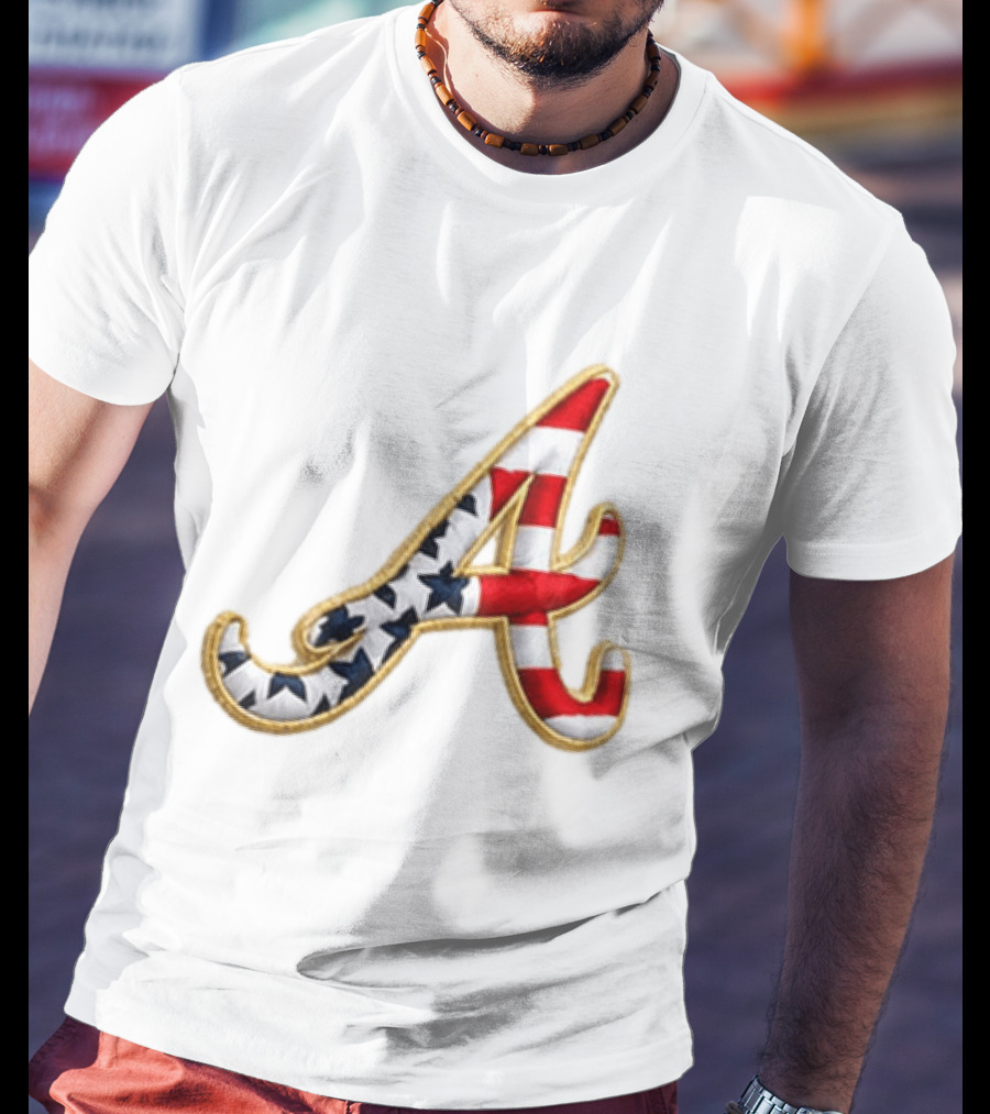 America 250th Anniversary Braves Hat Patriotic Letter A Stars And Stripes T-Shirt