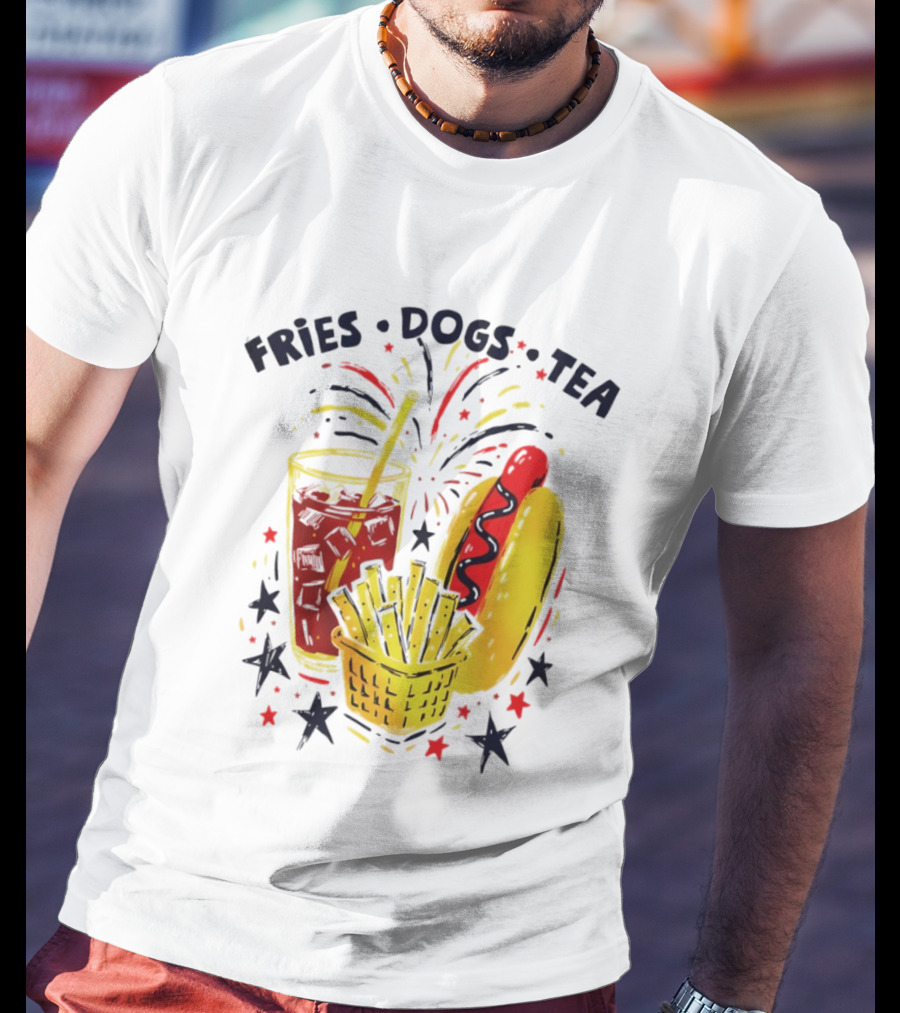 Fourth Of July Fries Dogs Tea Fireworks 250th Anniversary Celebration America T-Shirt