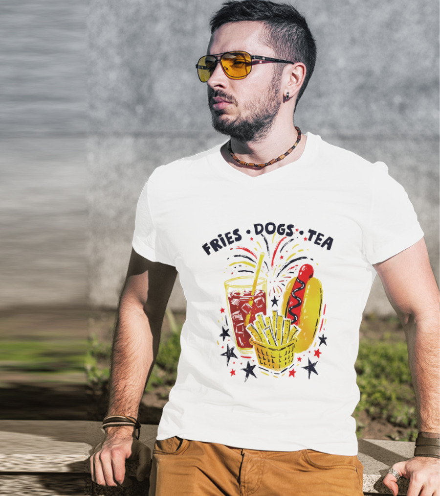 Fourth Of July Fries Dogs Tea Fireworks 250th Anniversary Celebration America T-Shirt