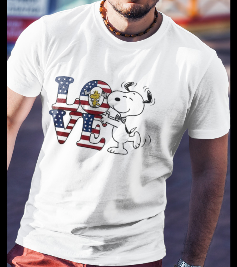 Peanuts Snoopy Love One Nation Under God American Flag 250 Years T-Shirt