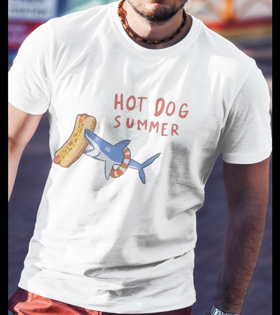Hot Dog Summer Shark With Life Preserver And Snack T-Shirt