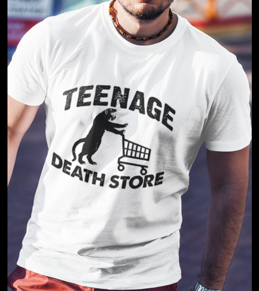 Teenage Death Store Bear Pushing Shopping Cart T-Shirt