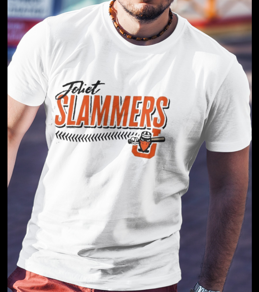 Joliet Slammers Baseball Orange Text With J Batting T-Shirt