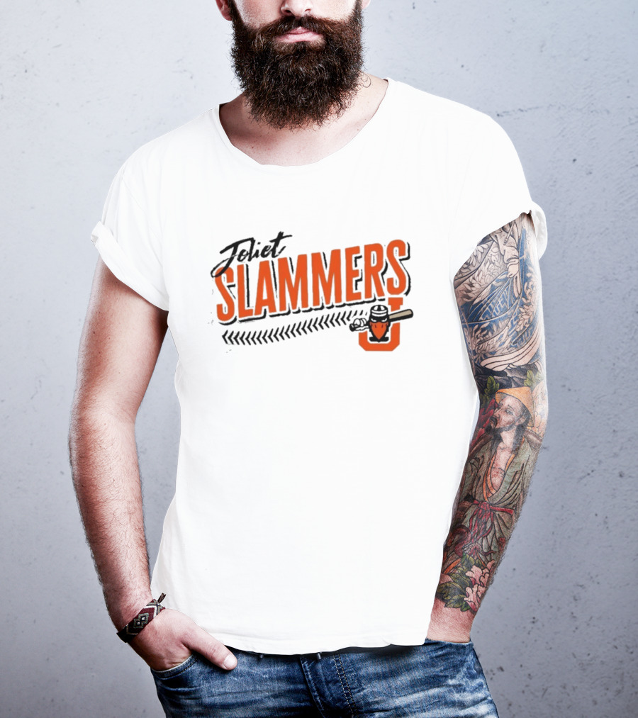 Joliet Slammers Baseball Orange Text With J Batting T-Shirt