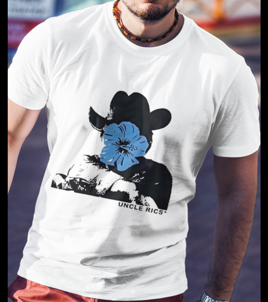 Andy Warhol Uncle Rics Blue Flower Cowboy Hat T-Shirt