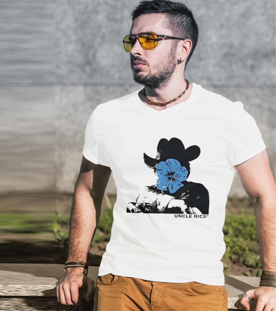 Andy Warhol Uncle Rics Blue Flower Cowboy Hat T-Shirt
