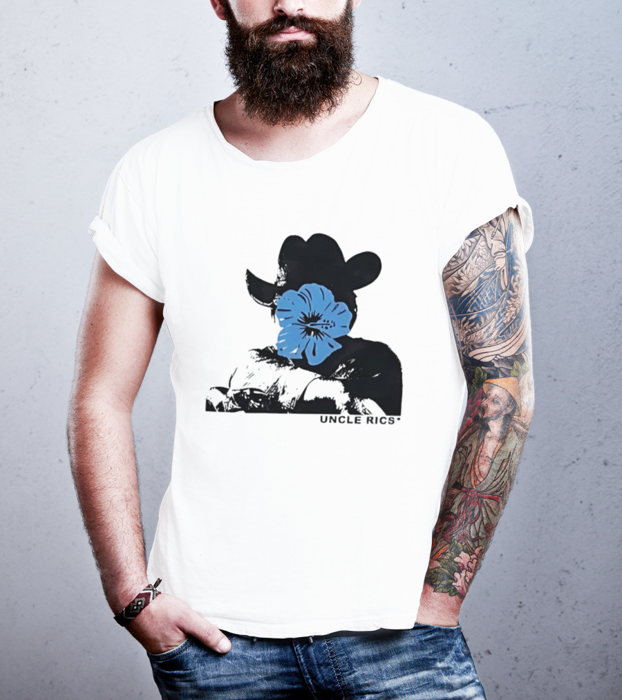 Andy Warhol Uncle Rics Blue Flower Cowboy Hat T-Shirt
