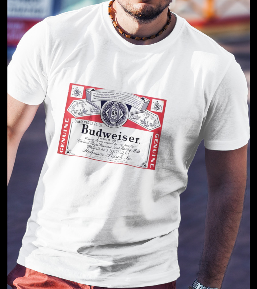 Budweiser Lager Beer Vintage Label Genuine Brew 12 FL OZ Anheuser Busch T-Shirt