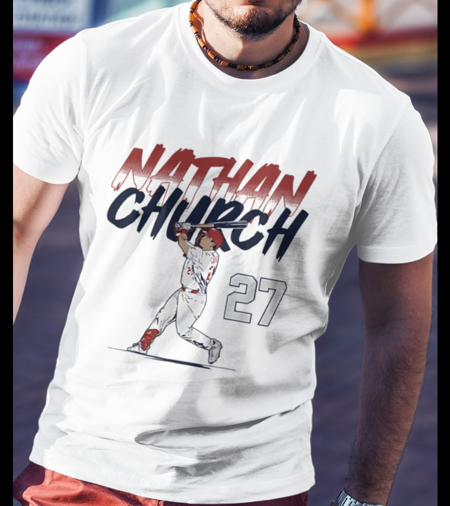 Nathan Church 27 St. Louis Baseball Slugger Swing T-Shirt