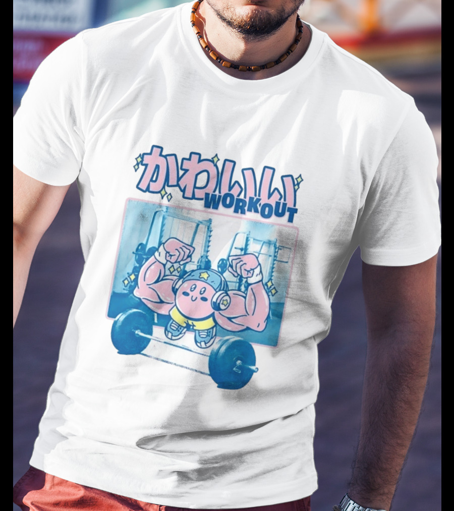 Kawaii Workout Kirby Barbell Gym Motivation T-Shirt