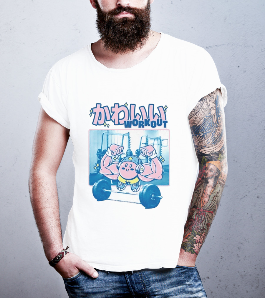 Kawaii Workout Kirby Barbell Gym Motivation T-Shirt