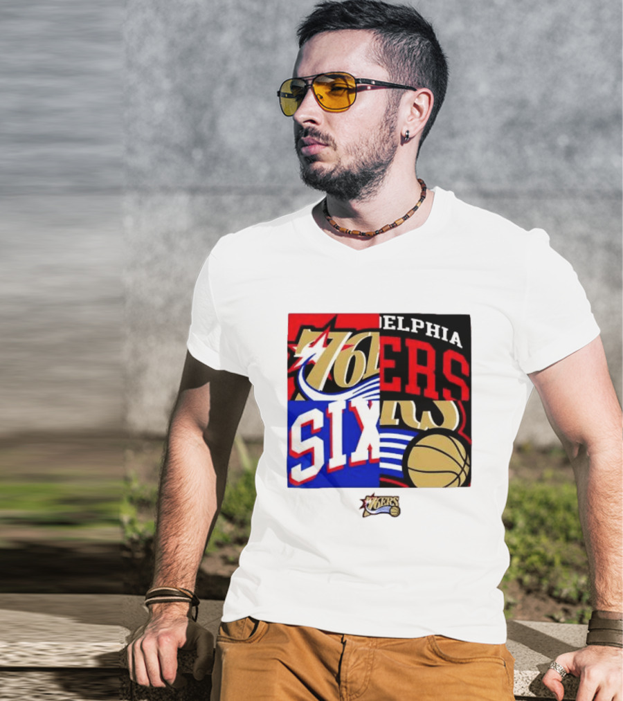Philadelphia 76ers Vintage Block Logo Compilation NBA Basketball Fan Merch T-Shirt