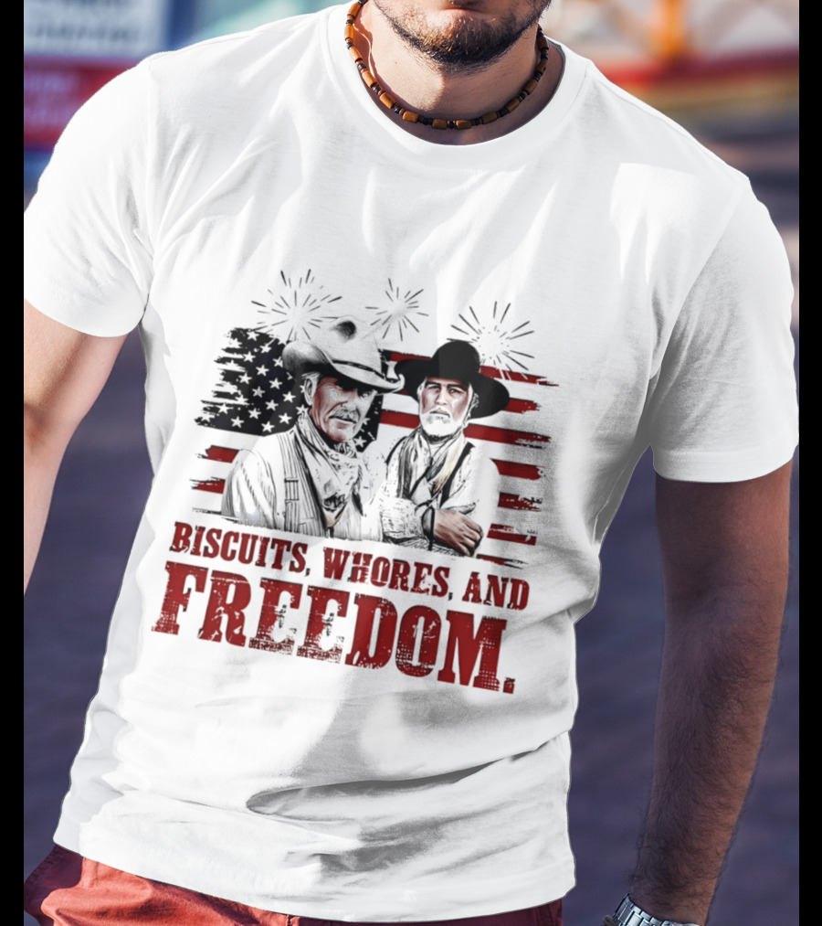 Biscuits Whores And Freedom American Flag Cowboys T-Shirt