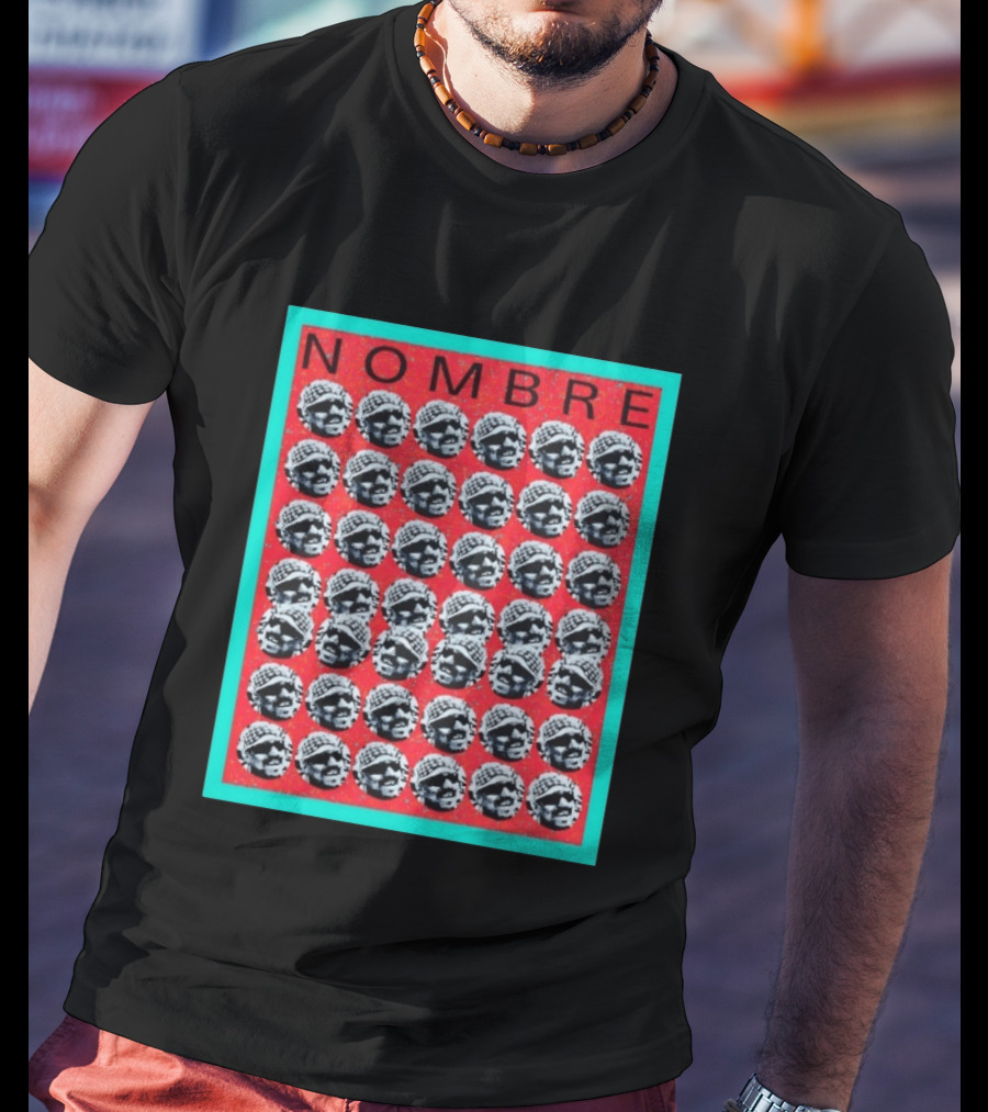 NOMBRE Repeating Pattern Red Teal T-Shirt