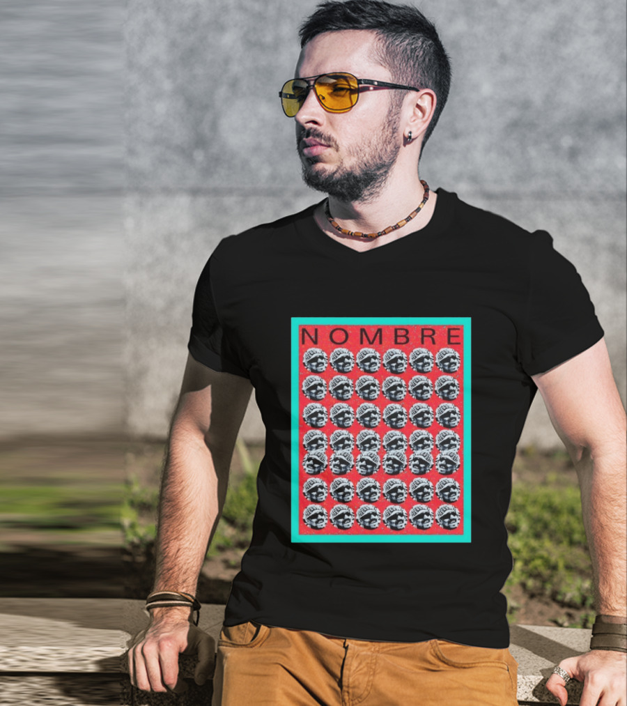 NOMBRE Repeating Pattern Red Teal T-Shirt